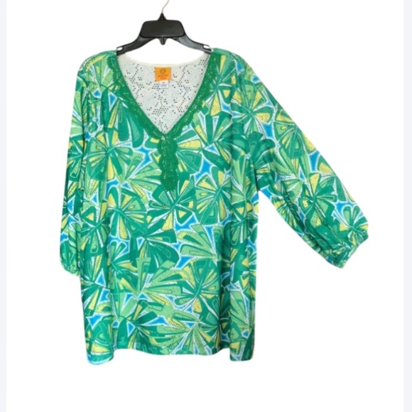 Ruby Rd. Tops - 3/$45 Ruby Rd top retro abstract floral print crochet like detail boho blouse 2X